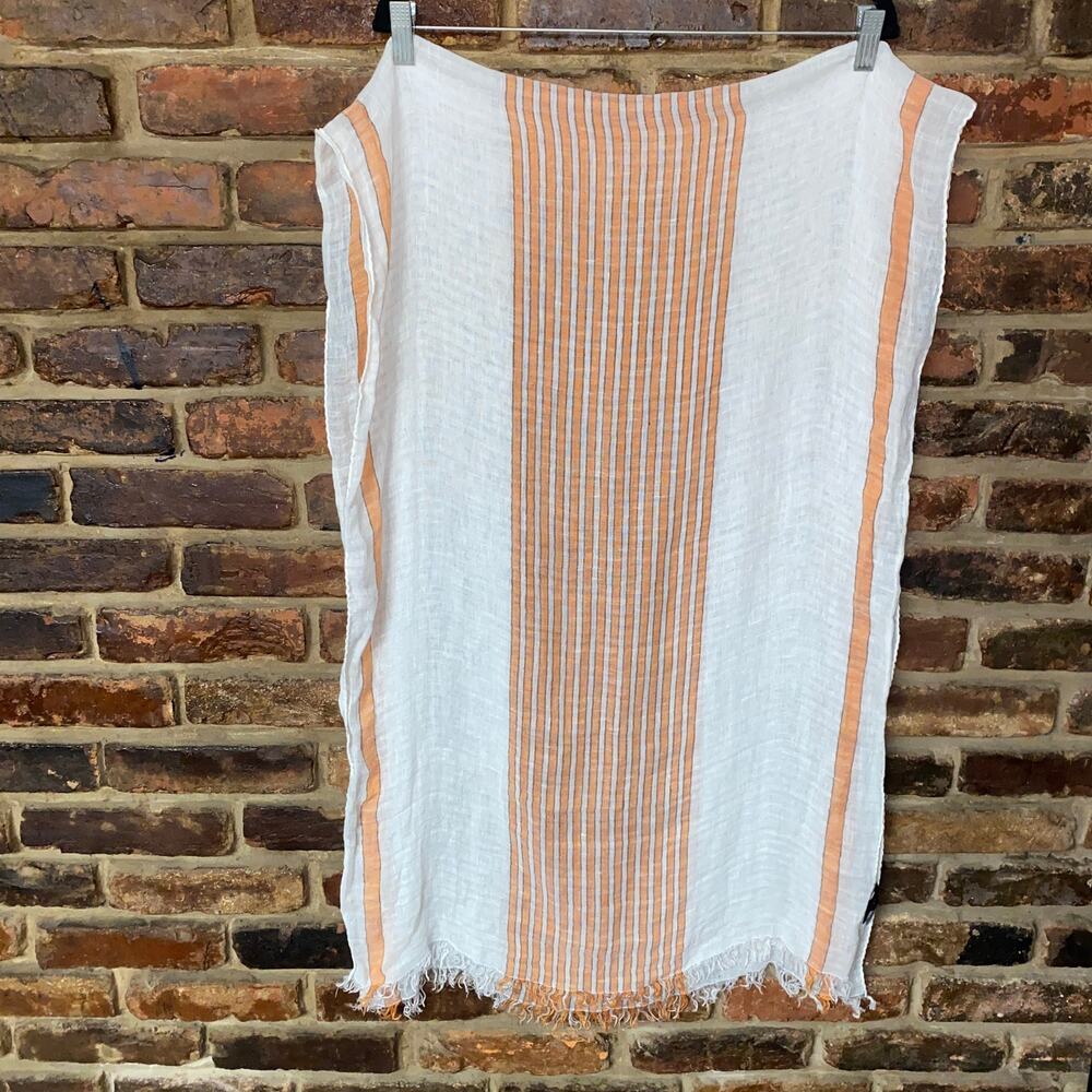 Baldessarini Rare Orange White Striped Linen Flax Rectangle Oversized Scarf